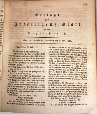 Königlich Bayerisches Intelligenzblatt für den Rezat-Kreis (Ansbacher Intelligenz-Zeitung) Mittwoch 3. Mai 1837