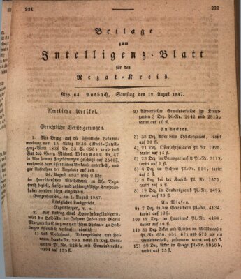 Königlich Bayerisches Intelligenzblatt für den Rezat-Kreis (Ansbacher Intelligenz-Zeitung) Samstag 12. August 1837