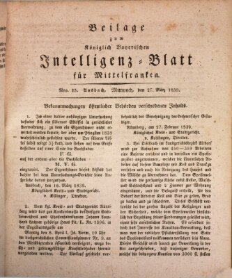 Königlich Bayerisches Intelligenzblatt für Mittelfranken (Ansbacher Intelligenz-Zeitung) Mittwoch 27. März 1839