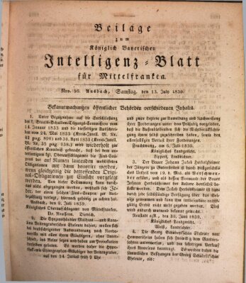 Königlich Bayerisches Intelligenzblatt für Mittelfranken (Ansbacher Intelligenz-Zeitung) Samstag 13. Juli 1839