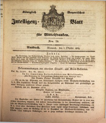 Königlich Bayerisches Intelligenzblatt für Mittelfranken (Ansbacher Intelligenz-Zeitung) Mittwoch 2. Oktober 1839