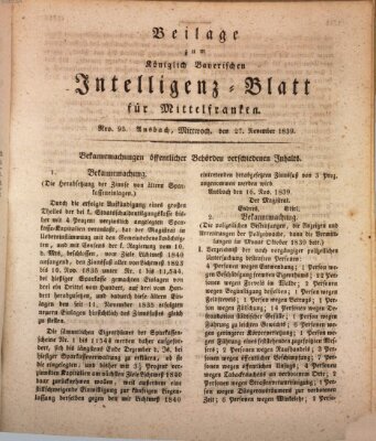 Königlich Bayerisches Intelligenzblatt für Mittelfranken (Ansbacher Intelligenz-Zeitung) Mittwoch 27. November 1839