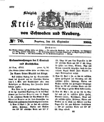 Königlich Bayerisches Kreis-Amtsblatt von Schwaben und Neuburg Dienstag 12. September 1854