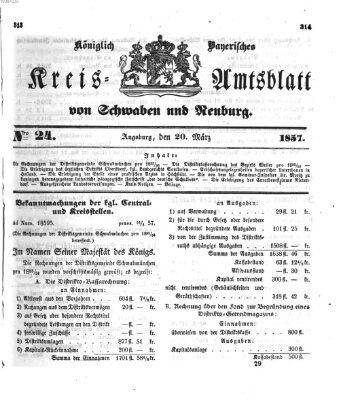 Königlich Bayerisches Kreis-Amtsblatt von Schwaben und Neuburg Freitag 20. März 1857