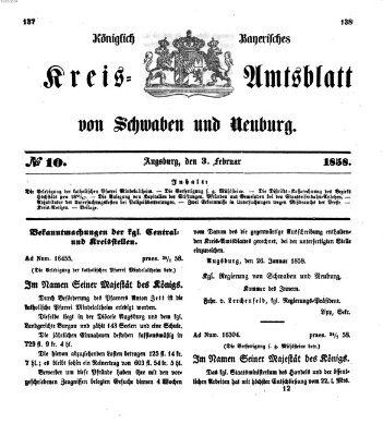 Königlich Bayerisches Kreis-Amtsblatt von Schwaben und Neuburg Mittwoch 3. Februar 1858