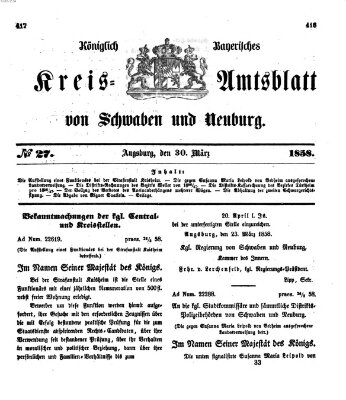 Königlich Bayerisches Kreis-Amtsblatt von Schwaben und Neuburg Dienstag 30. März 1858