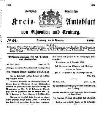 Königlich Bayerisches Kreis-Amtsblatt von Schwaben und Neuburg Samstag 6. November 1858