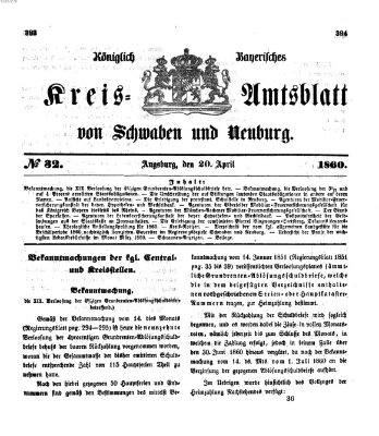 Königlich Bayerisches Kreis-Amtsblatt von Schwaben und Neuburg Freitag 20. April 1860