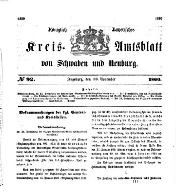 Königlich Bayerisches Kreis-Amtsblatt von Schwaben und Neuburg Dienstag 13. November 1860