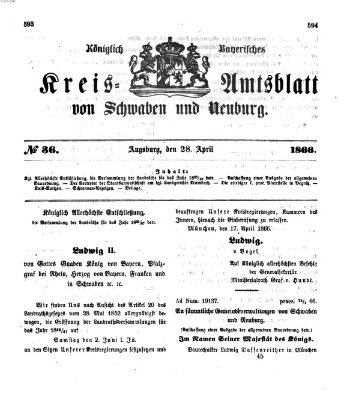 Königlich Bayerisches Kreis-Amtsblatt von Schwaben und Neuburg Samstag 28. April 1866