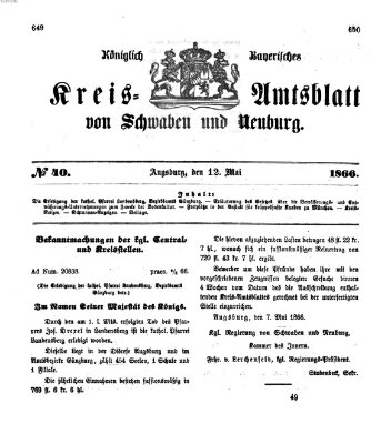 Königlich Bayerisches Kreis-Amtsblatt von Schwaben und Neuburg Samstag 12. Mai 1866