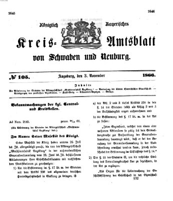Königlich Bayerisches Kreis-Amtsblatt von Schwaben und Neuburg Samstag 3. November 1866
