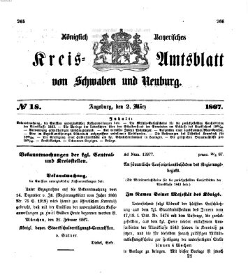Königlich Bayerisches Kreis-Amtsblatt von Schwaben und Neuburg Samstag 2. März 1867