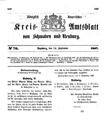 Königlich Bayerisches Kreis-Amtsblatt von Schwaben und Neuburg Samstag 14. September 1867