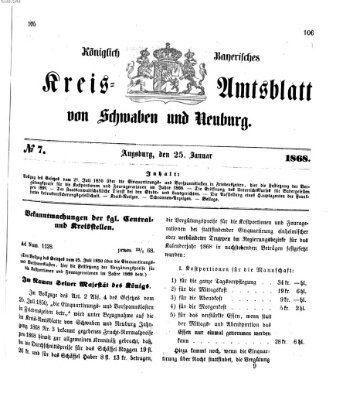 Königlich Bayerisches Kreis-Amtsblatt von Schwaben und Neuburg Samstag 25. Januar 1868