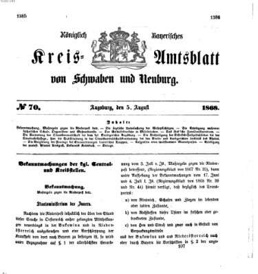 Königlich Bayerisches Kreis-Amtsblatt von Schwaben und Neuburg Mittwoch 5. August 1868