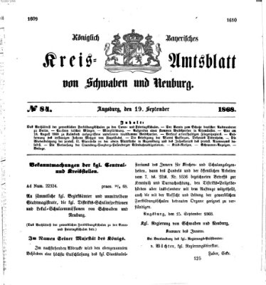 Königlich Bayerisches Kreis-Amtsblatt von Schwaben und Neuburg Samstag 19. September 1868