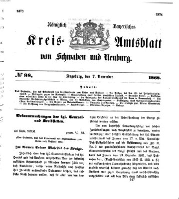 Königlich Bayerisches Kreis-Amtsblatt von Schwaben und Neuburg Samstag 7. November 1868