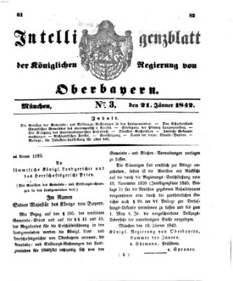 Intelligenzblatt der Königlichen Regierung von Oberbayern (Münchner Intelligenzblatt) Freitag 21. Januar 1842