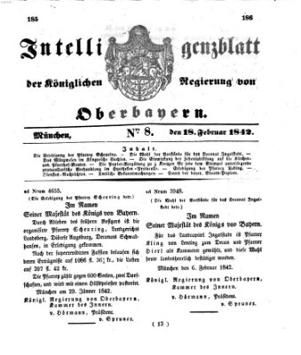Intelligenzblatt der Königlichen Regierung von Oberbayern (Münchner Intelligenzblatt) Freitag 18. Februar 1842