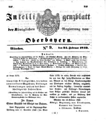 Intelligenzblatt der Königlichen Regierung von Oberbayern (Münchner Intelligenzblatt) Freitag 25. Februar 1842