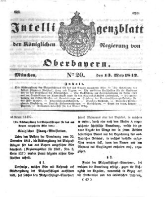 Intelligenzblatt der Königlichen Regierung von Oberbayern (Münchner Intelligenzblatt) Freitag 13. Mai 1842