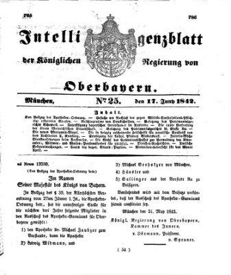 Intelligenzblatt der Königlichen Regierung von Oberbayern (Münchner Intelligenzblatt) Freitag 17. Juni 1842