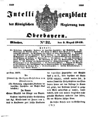 Intelligenzblatt der Königlichen Regierung von Oberbayern (Münchner Intelligenzblatt) Freitag 5. August 1842