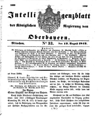 Intelligenzblatt der Königlichen Regierung von Oberbayern (Münchner Intelligenzblatt) Freitag 12. August 1842