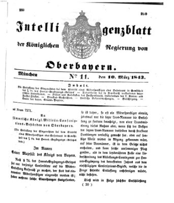 Intelligenzblatt der Königlichen Regierung von Oberbayern (Münchner Intelligenzblatt) Freitag 10. März 1843