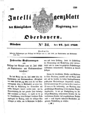Intelligenzblatt der Königlichen Regierung von Oberbayern (Münchner Intelligenzblatt) Samstag 27. Juli 1850