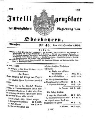 Intelligenzblatt der Königlichen Regierung von Oberbayern (Münchner Intelligenzblatt) Freitag 11. Oktober 1850
