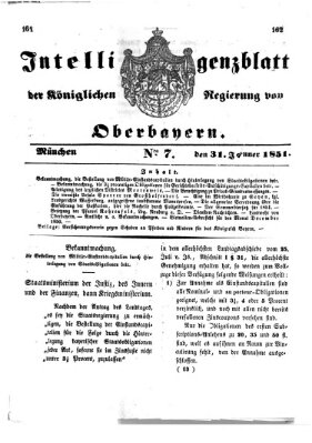 Intelligenzblatt der Königlichen Regierung von Oberbayern (Münchner Intelligenzblatt) Freitag 31. Januar 1851