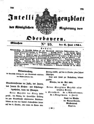 Intelligenzblatt der Königlichen Regierung von Oberbayern (Münchner Intelligenzblatt) Freitag 6. Juni 1851