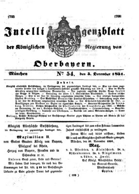 Intelligenzblatt der Königlichen Regierung von Oberbayern (Münchner Intelligenzblatt) Freitag 5. Dezember 1851