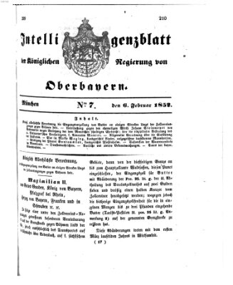 Intelligenzblatt der Königlichen Regierung von Oberbayern (Münchner Intelligenzblatt) Freitag 6. Februar 1852
