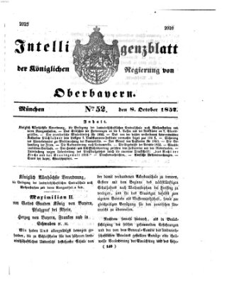 Intelligenzblatt der Königlichen Regierung von Oberbayern (Münchner Intelligenzblatt) Freitag 8. Oktober 1852