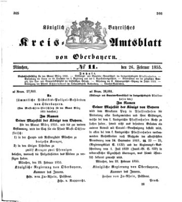Königlich-bayerisches Kreis-Amtsblatt von Oberbayern (Münchner Intelligenzblatt) Montag 26. Februar 1855