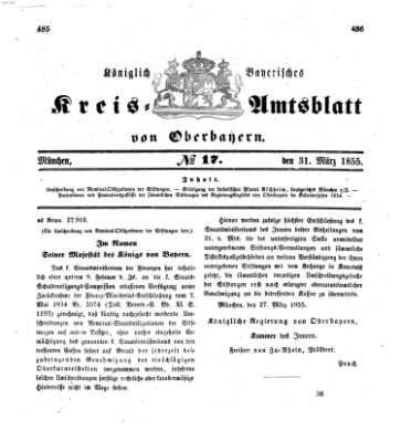 Königlich-bayerisches Kreis-Amtsblatt von Oberbayern (Münchner Intelligenzblatt) Samstag 31. März 1855
