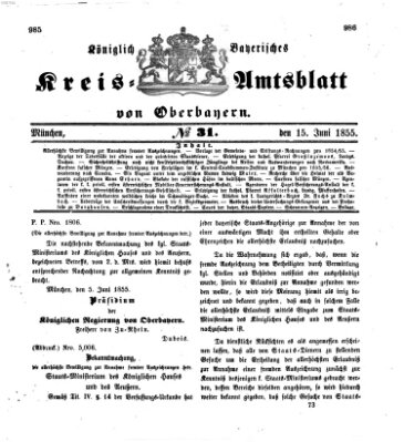 Königlich-bayerisches Kreis-Amtsblatt von Oberbayern (Münchner Intelligenzblatt) Freitag 15. Juni 1855