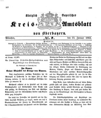 Königlich-bayerisches Kreis-Amtsblatt von Oberbayern (Münchner Intelligenzblatt) Freitag 23. Januar 1863