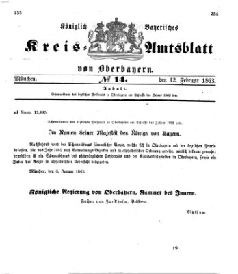 Königlich-bayerisches Kreis-Amtsblatt von Oberbayern (Münchner Intelligenzblatt) Donnerstag 12. Februar 1863