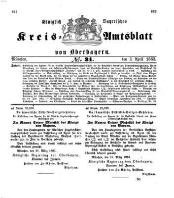 Königlich-bayerisches Kreis-Amtsblatt von Oberbayern (Münchner Intelligenzblatt) Freitag 3. April 1863
