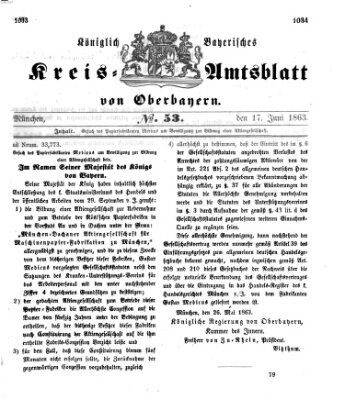 Königlich-bayerisches Kreis-Amtsblatt von Oberbayern (Münchner Intelligenzblatt) Mittwoch 17. Juni 1863
