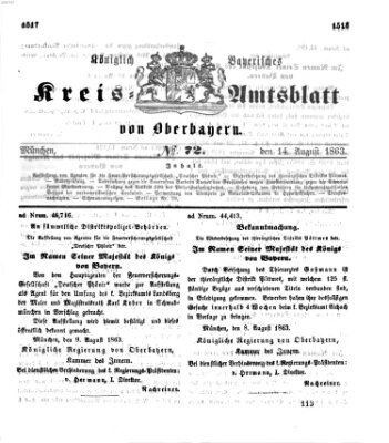 Königlich-bayerisches Kreis-Amtsblatt von Oberbayern (Münchner Intelligenzblatt) Freitag 14. August 1863