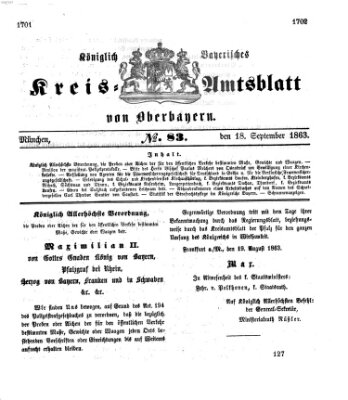 Königlich-bayerisches Kreis-Amtsblatt von Oberbayern (Münchner Intelligenzblatt) Freitag 18. September 1863