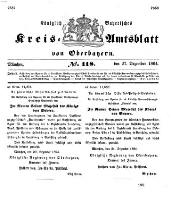 Königlich-bayerisches Kreis-Amtsblatt von Oberbayern (Münchner Intelligenzblatt) Dienstag 27. Dezember 1864