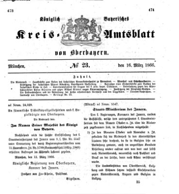 Königlich-bayerisches Kreis-Amtsblatt von Oberbayern (Münchner Intelligenzblatt) Freitag 16. März 1866
