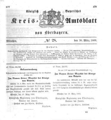 Königlich-bayerisches Kreis-Amtsblatt von Oberbayern (Münchner Intelligenzblatt) Freitag 30. März 1866