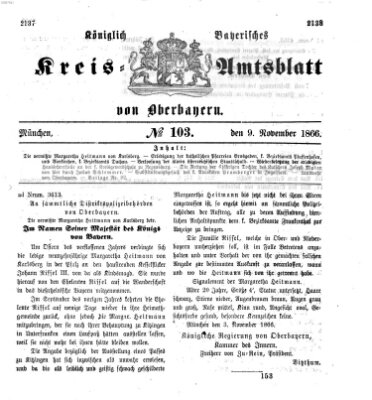 Königlich-bayerisches Kreis-Amtsblatt von Oberbayern (Münchner Intelligenzblatt) Freitag 9. November 1866